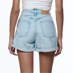 Zara Blue Jean Shorts High-Waisted Cuffed